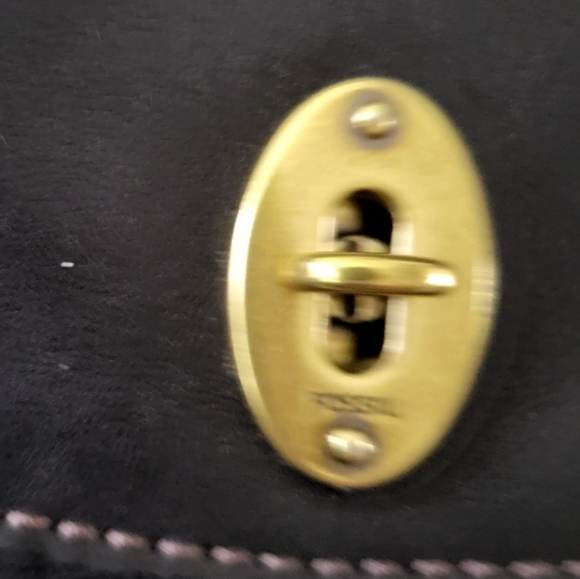 Fossil Leather Black Brown Handbag Purse Shoulder Satchel Tote Classic Women - Picture 3 of 16